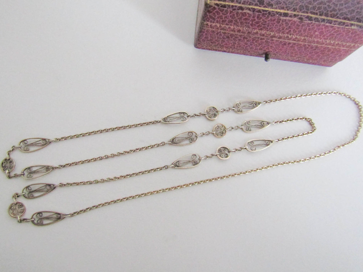 Antique Vermeil Silver Filigree Chain, Vintage French 1900s Filigree Chain