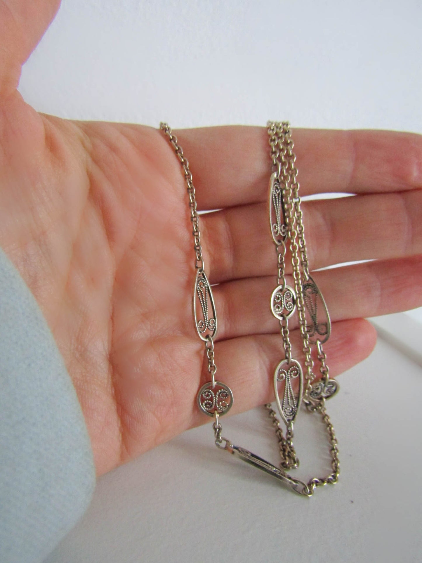 Antique Vermeil Silver Filigree Chain, Vintage French 1900s Filigree Chain