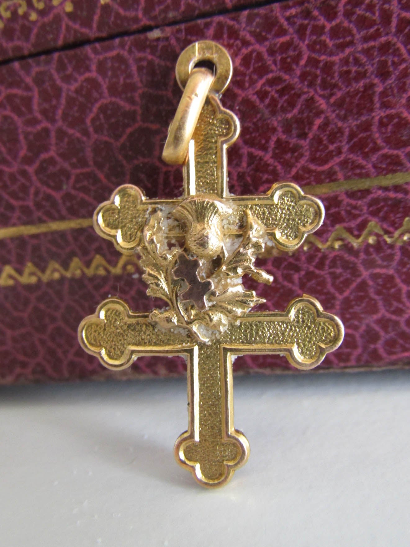 Antique Gold Filled Lorraine Cross with Thistle c. 1900, Antique Art Nouveau Pendant