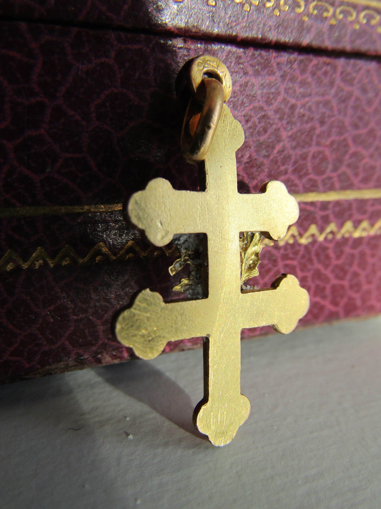 Antique Gold Filled Lorraine Cross with Thistle c. 1900, Antique Art Nouveau Pendant