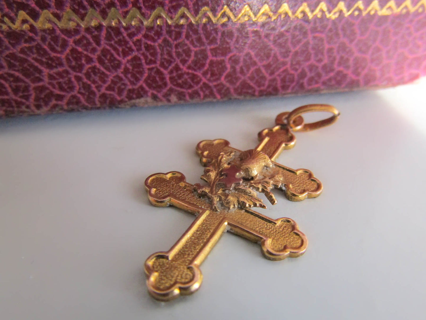 Antique Gold Filled Lorraine Cross with Thistle c. 1900, Antique Art Nouveau Pendant