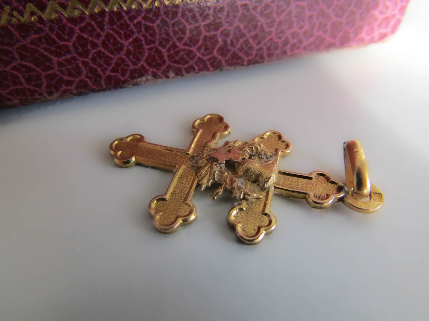 Antique Gold Filled Lorraine Cross with Thistle c. 1900, Antique Art Nouveau Pendant