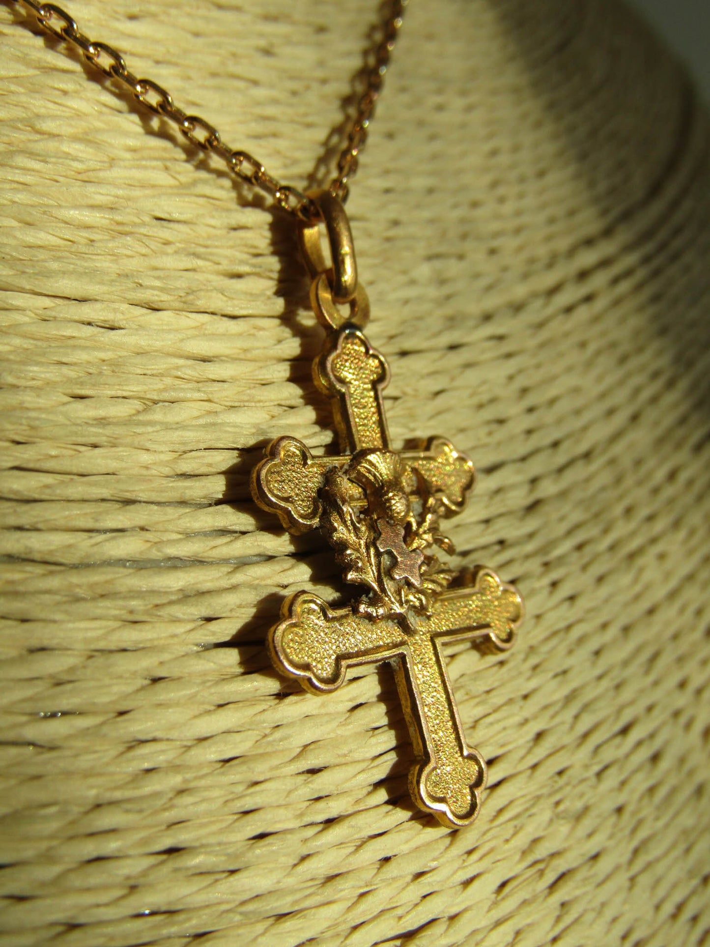 Antique Gold Filled Lorraine Cross with Thistle c. 1900, Antique Art Nouveau Pendant