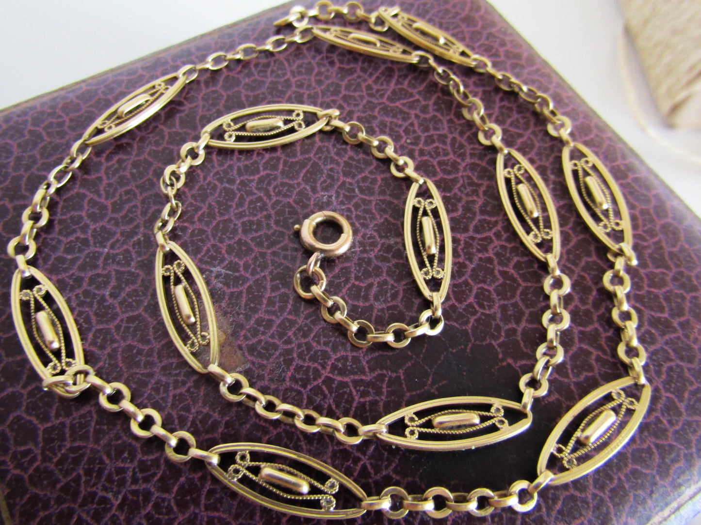 Victorian 18k Filigree Necklace Chain, Antique French Gold Sautoir c. 1890