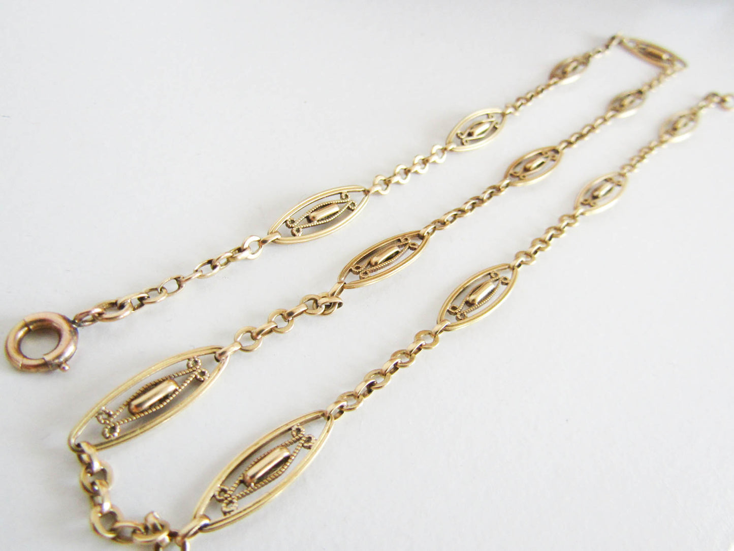 Victorian 18k Filigree Necklace Chain, Antique French Gold Sautoir c. 1890