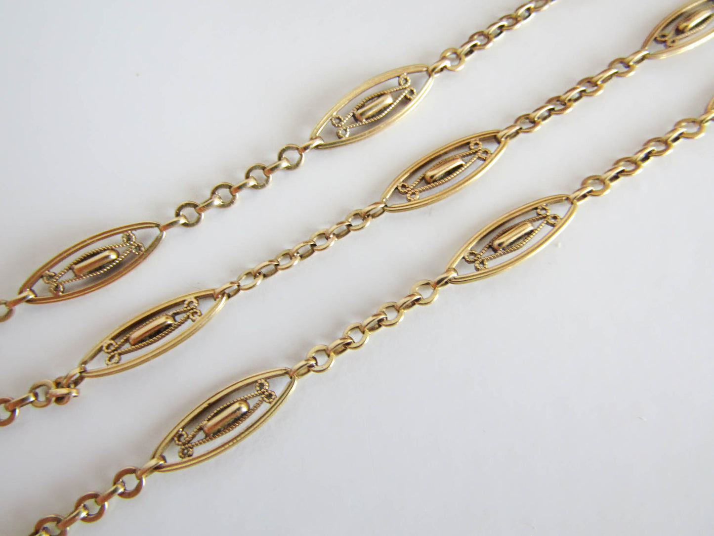 Victorian 18k Filigree Necklace Chain, Antique French Gold Sautoir c. 1890