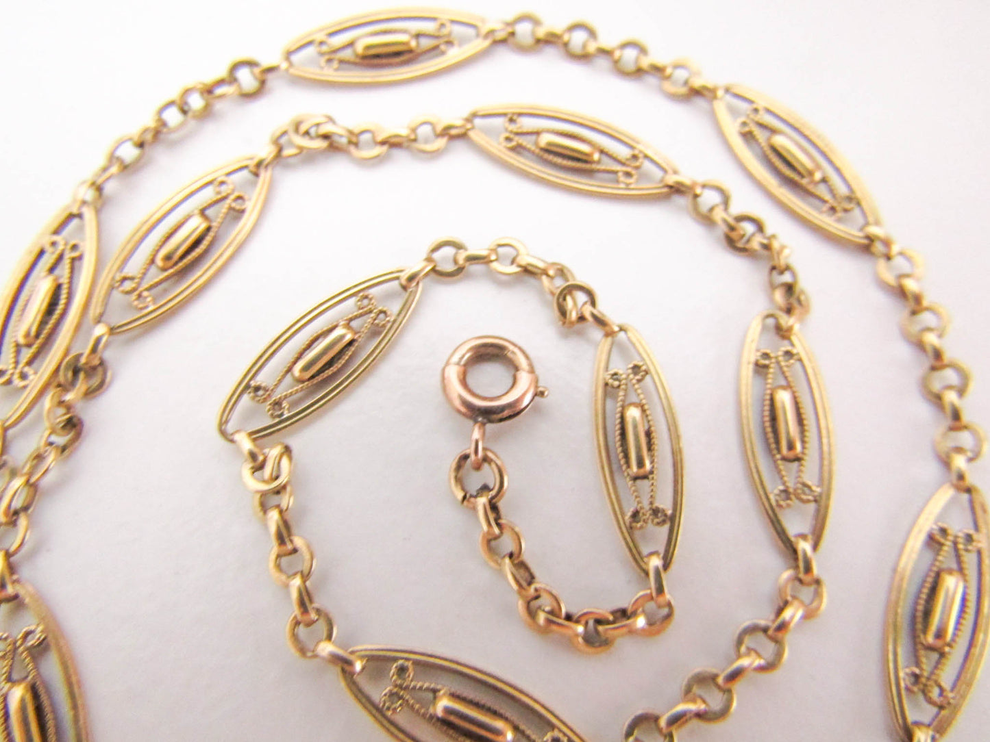 Victorian 18k Filigree Necklace Chain, Antique French Gold Sautoir c. 1890