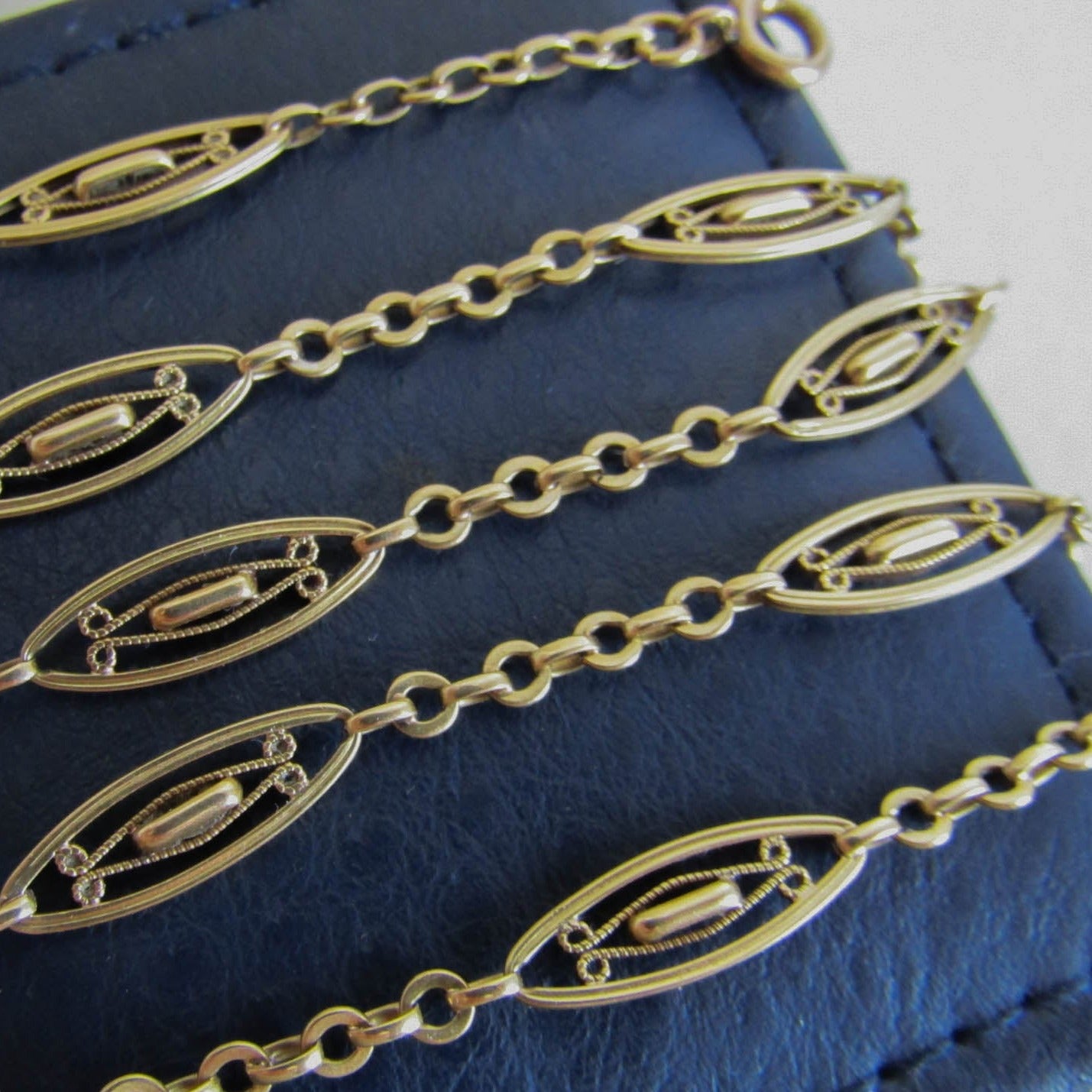 Victorian 18k Filigree Necklace Chain, Antique French Gold Sautoir c. 1890