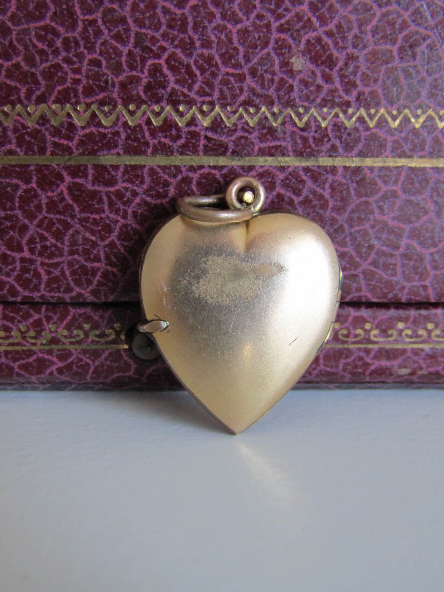 Antique Edwardian Gold Filled Heart Locket with Ruby Paste Stone c. 1900