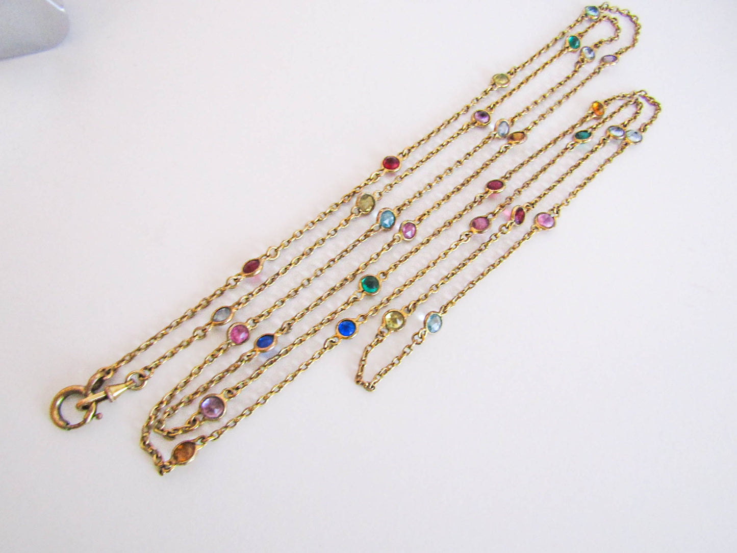 62" Vintage Art Deco Gold Filled Long Guard Station Chain with Paste c. 1930