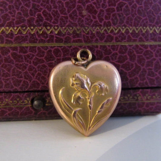 Antique Art Nouveau Gold Filled Iris Pendant, Antique French Pendant c. 1900