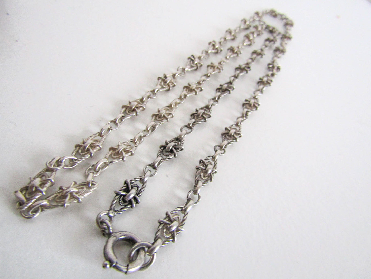 RESERVED | 27" Victorian Silver Half Guard Necklace, Antique French Silver Sautoir with Specialty links