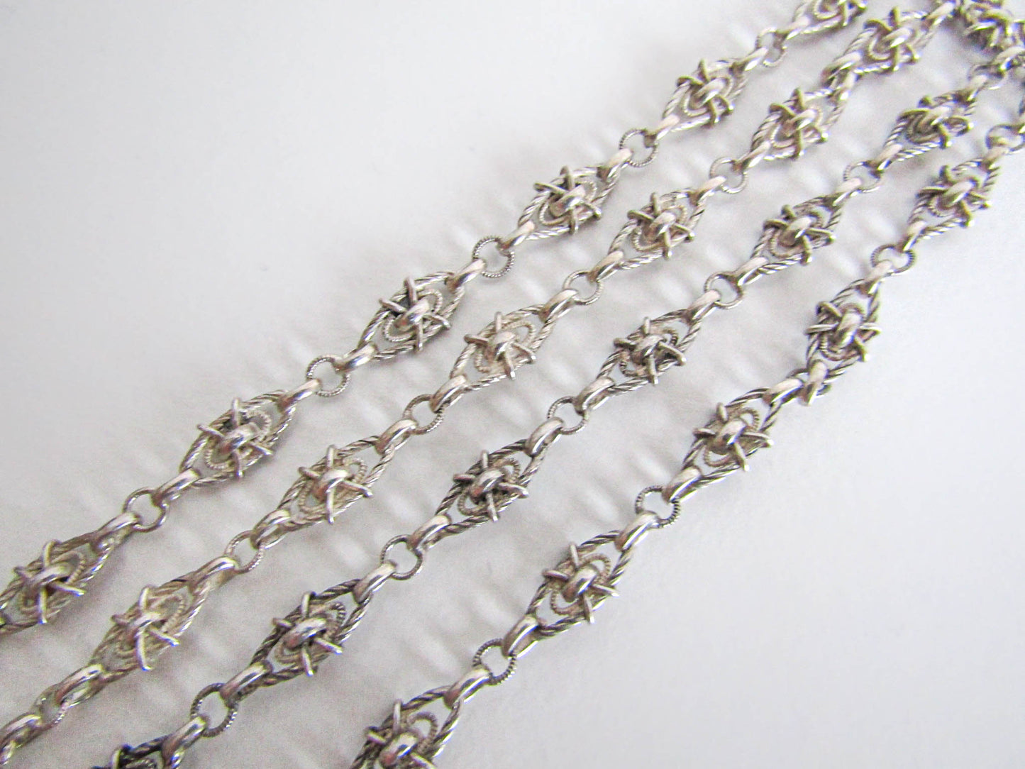 RESERVED | 27" Victorian Silver Half Guard Necklace, Antique French Silver Sautoir with Specialty links