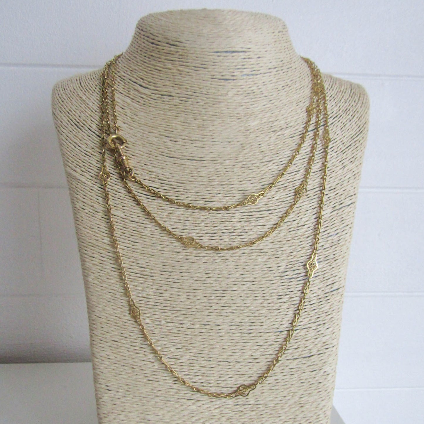 60" 18K Solid Gold French Victorian Long Guard Chain, Antique French Muff Chain c. 1890 (18.4 g)