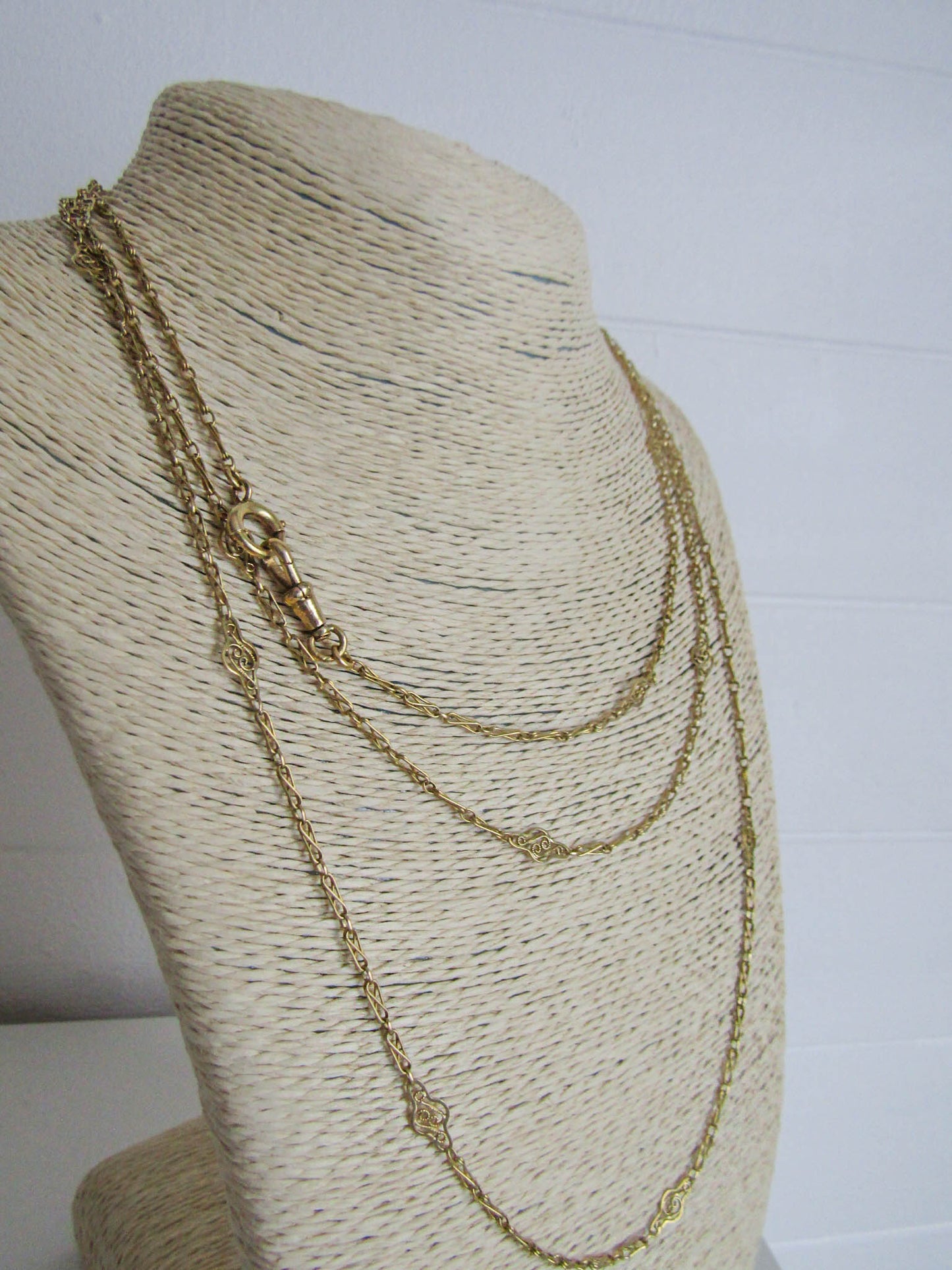 60" 18K Solid Gold French Victorian Long Guard Chain, Antique French Muff Chain c. 1890 (18.4 g)