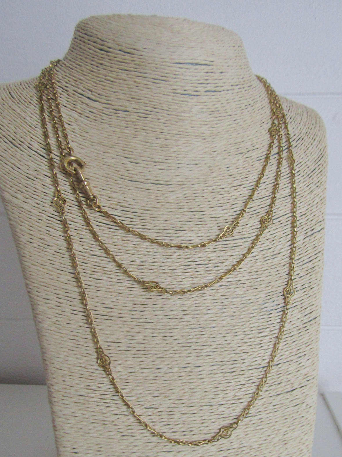 60" 18K Solid Gold French Victorian Long Guard Chain, Antique French Muff Chain c. 1890 (18.4 g)