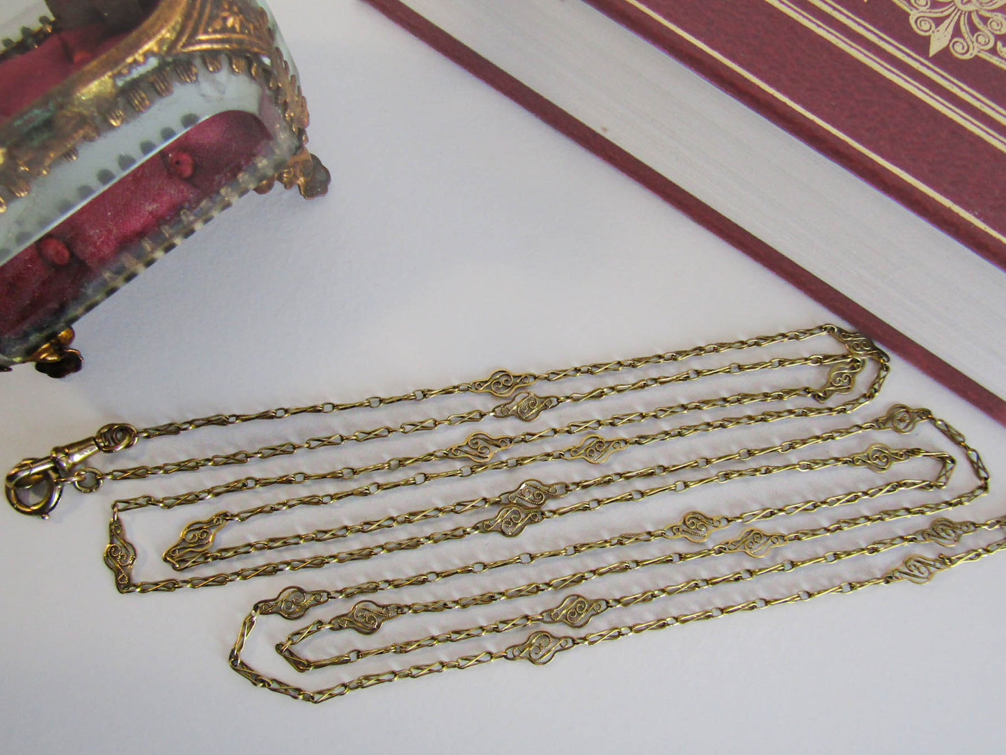 60" 18K Solid Gold French Victorian Long Guard Chain, Antique French Muff Chain c. 1890 (18.4 g)