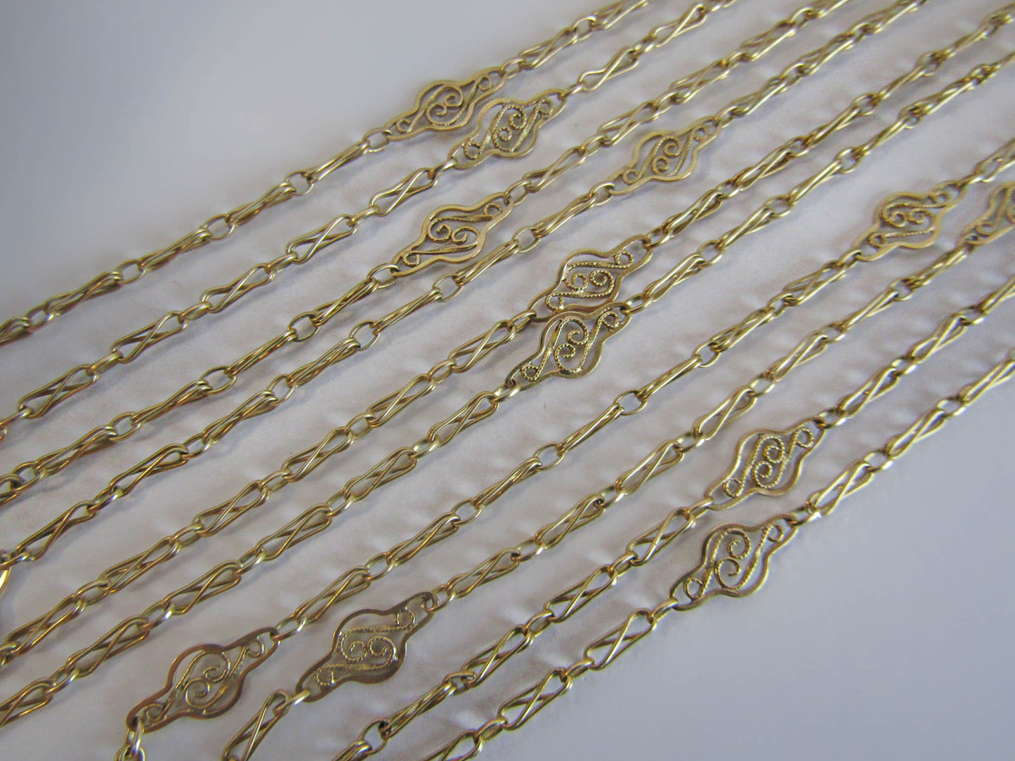 60" 18K Solid Gold French Victorian Long Guard Chain, Antique French Muff Chain c. 1890 (18.4 g)