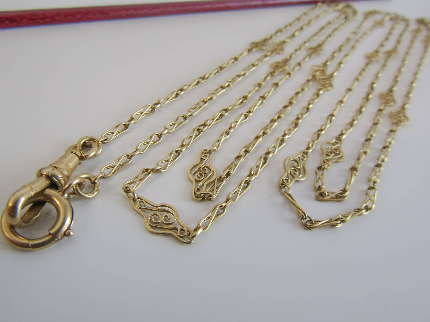 60" 18K Solid Gold French Victorian Long Guard Chain, Antique French Muff Chain c. 1890 (18.4 g)