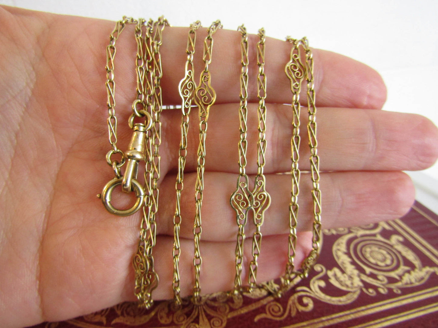 60" 18K Solid Gold French Victorian Long Guard Chain, Antique French Muff Chain c. 1890 (18.4 g)