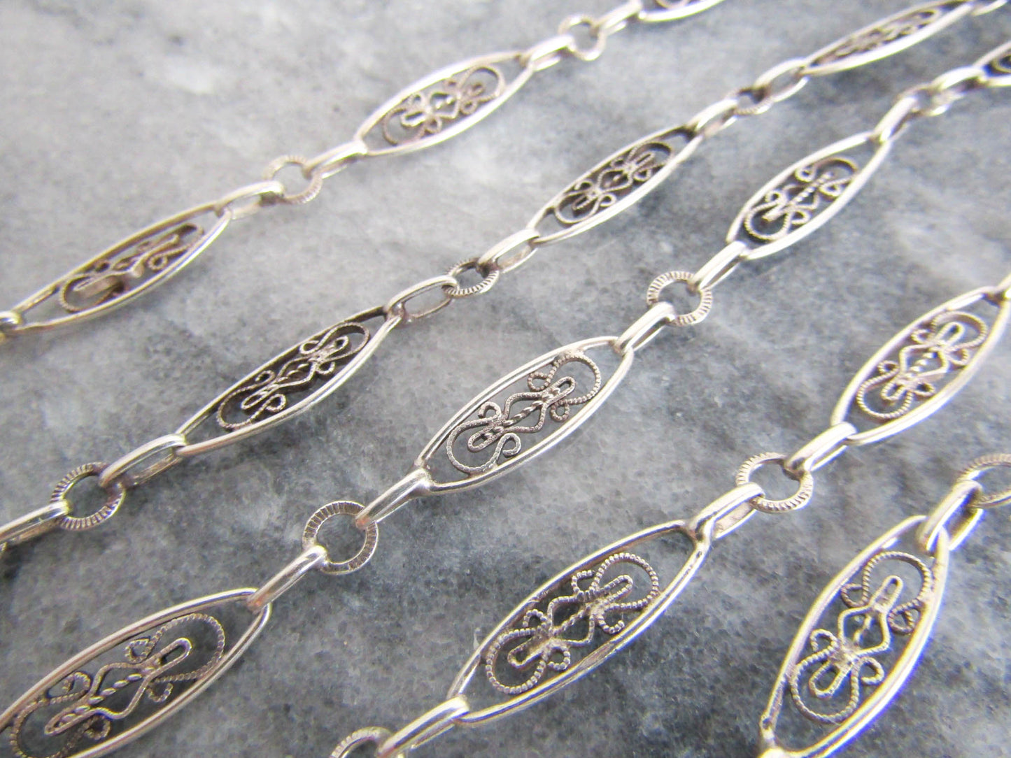 Antique Silver Filigree Chain, Victorian Silver Filigree French Necklace