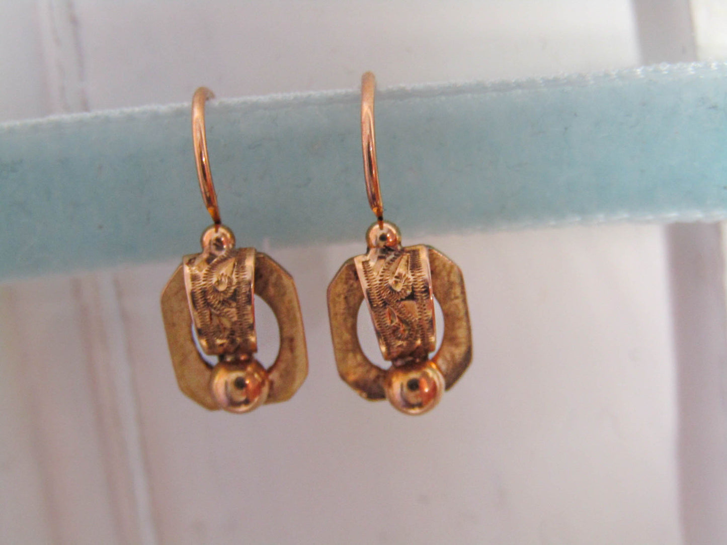 18k Victorian French Dormeuse Sleeper Earrings, Antique Gold Dangle Earrings, Napoleon III French Drop Earrings