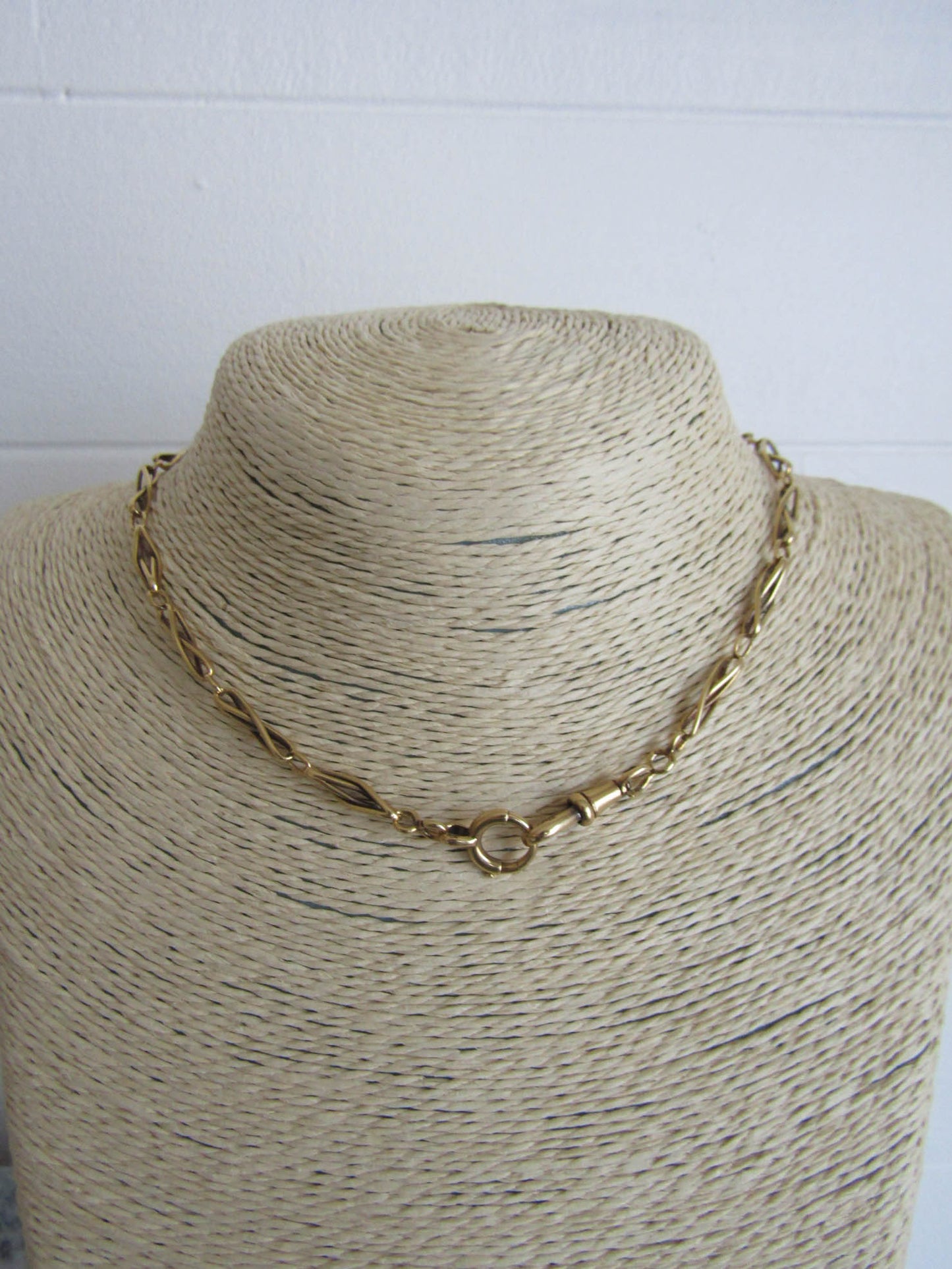 17" Heavy 18K Solid Gold Victorian Watch Chain, Antique French Paperclip Necklace Chain 19.8g