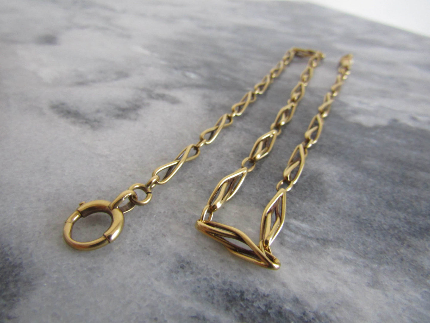 17" Heavy 18K Solid Gold Victorian Watch Chain, Antique French Paperclip Necklace Chain 19.8g