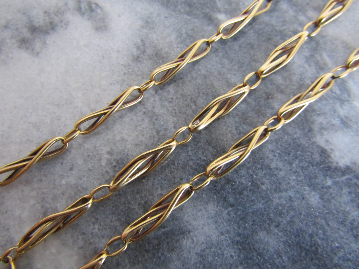 17" Heavy 18K Solid Gold Victorian Watch Chain, Antique French Paperclip Necklace Chain 19.8g