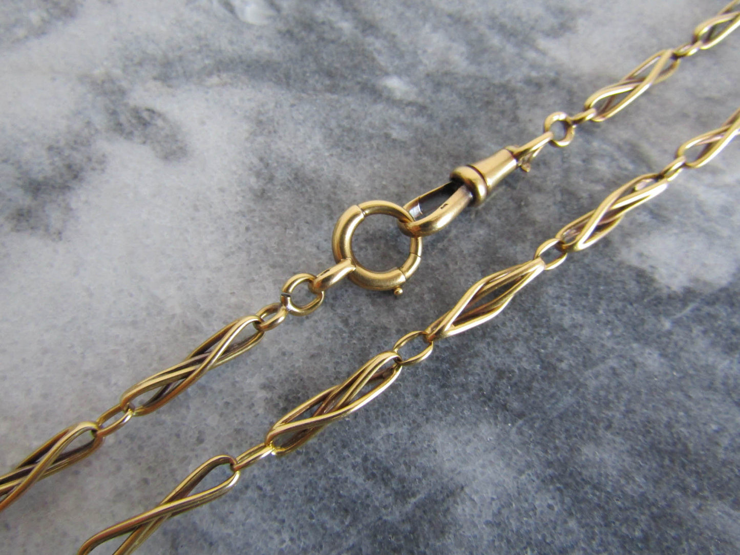 17" Heavy 18K Solid Gold Victorian Watch Chain, Antique French Paperclip Necklace Chain 19.8g