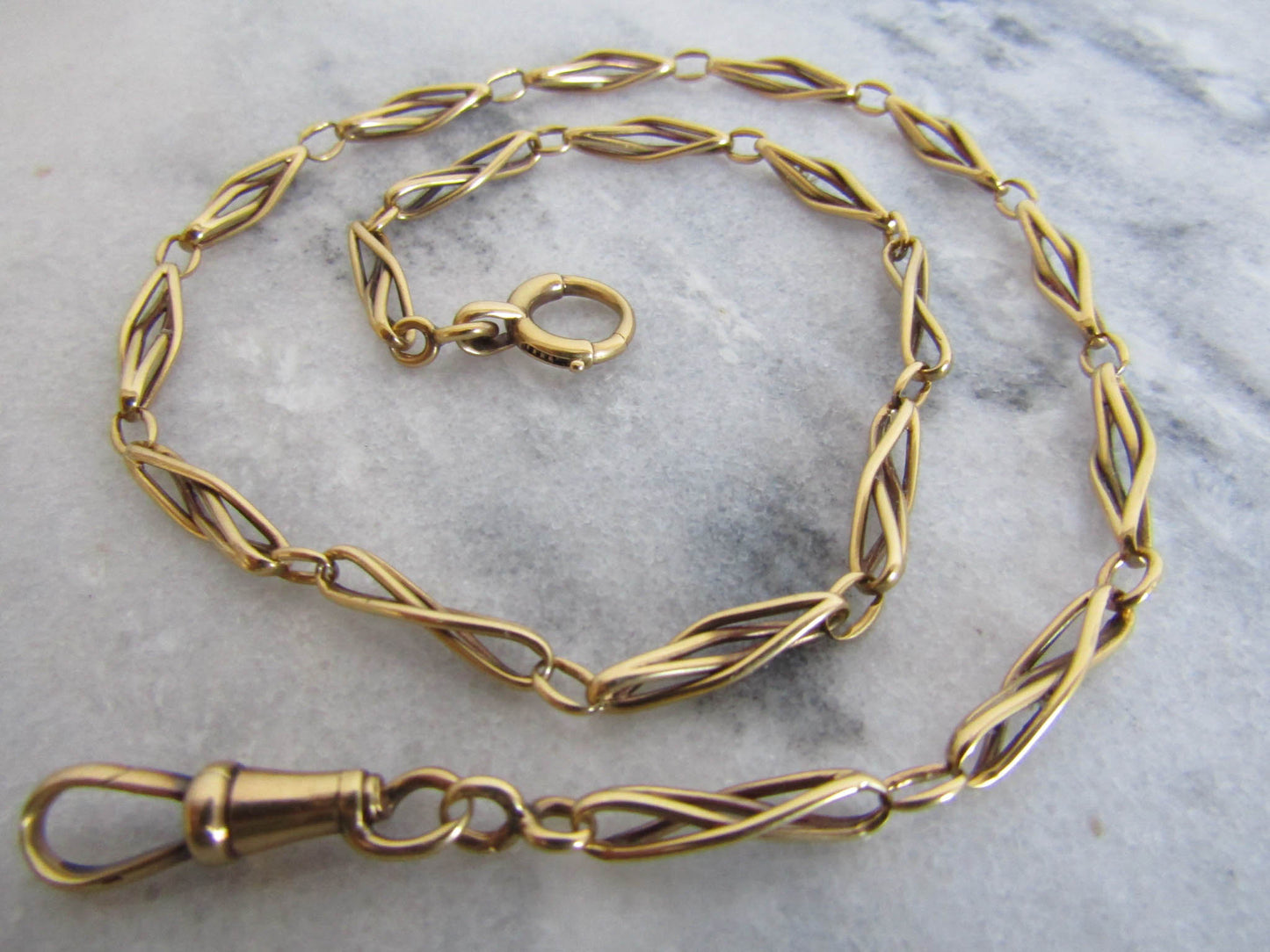 17" Heavy 18K Solid Gold Victorian Watch Chain, Antique French Paperclip Necklace Chain 19.8g