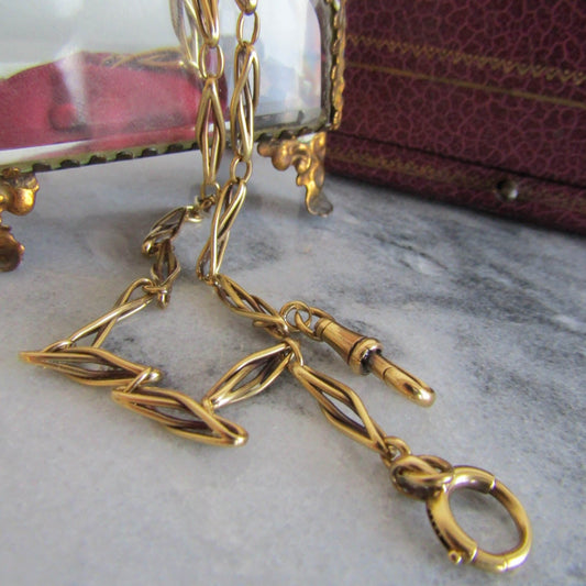 17" Heavy 18K Solid Gold Victorian Watch Chain, Antique French Paperclip Necklace Chain 19.8g