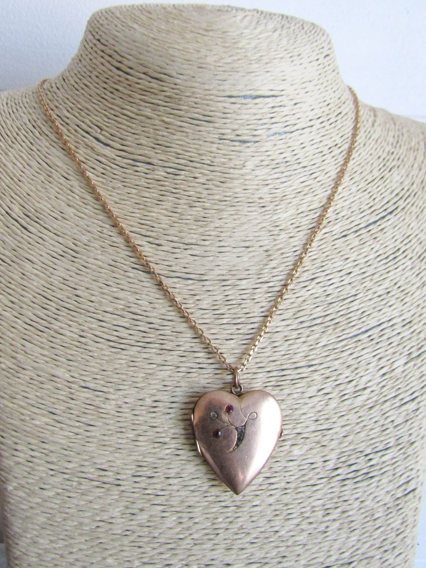 Art Nouveau Gold Filled Heart Locket, Antique French Gold Filled Heart Pendant