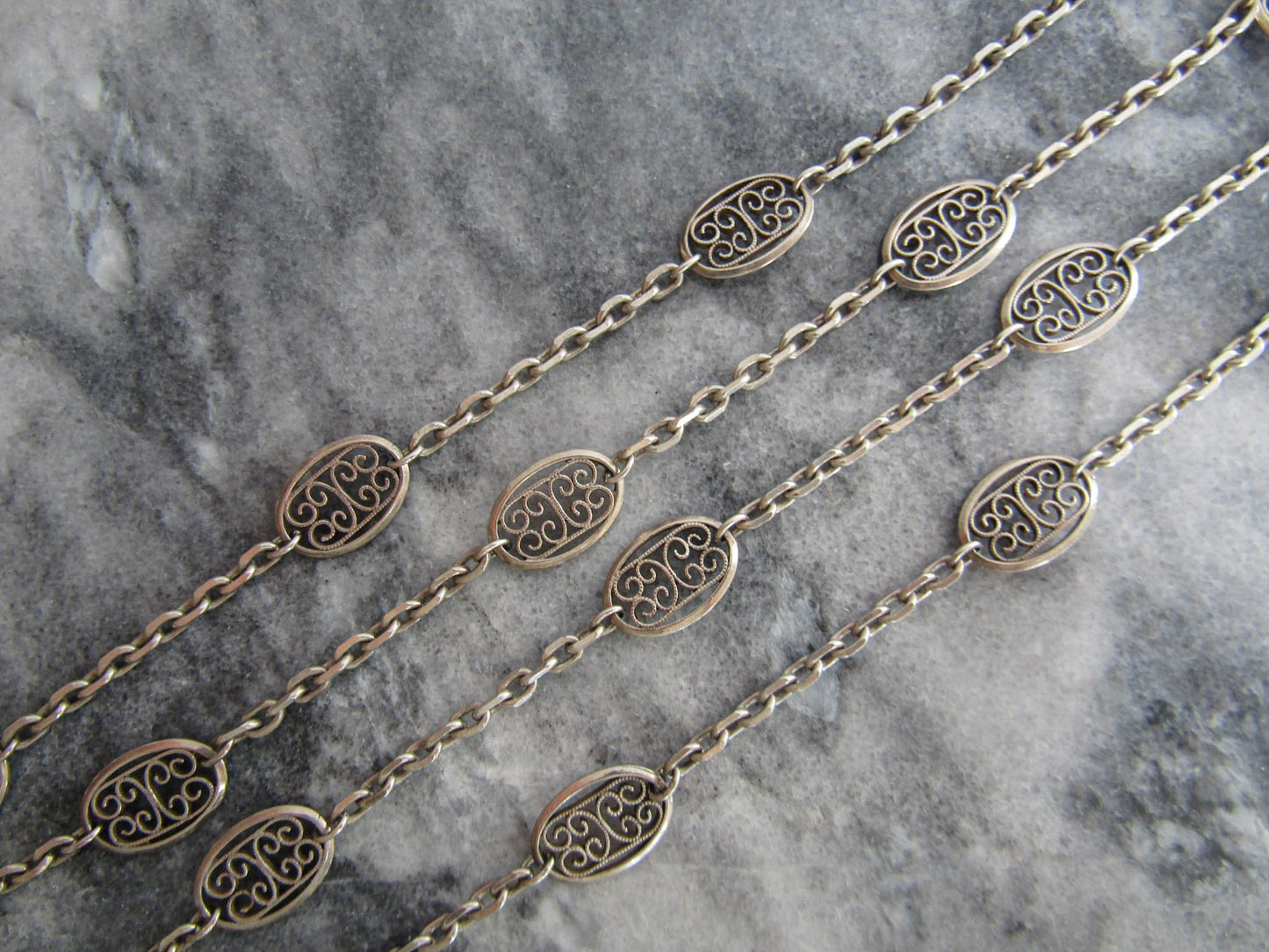 32" Antique Silver Victorian Filigree Chain