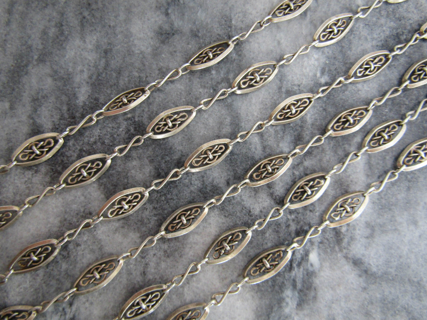 56" Silver Victorian Long Guard Chain, Antique French Silver Muff Chain with Hanging Bolt Ring