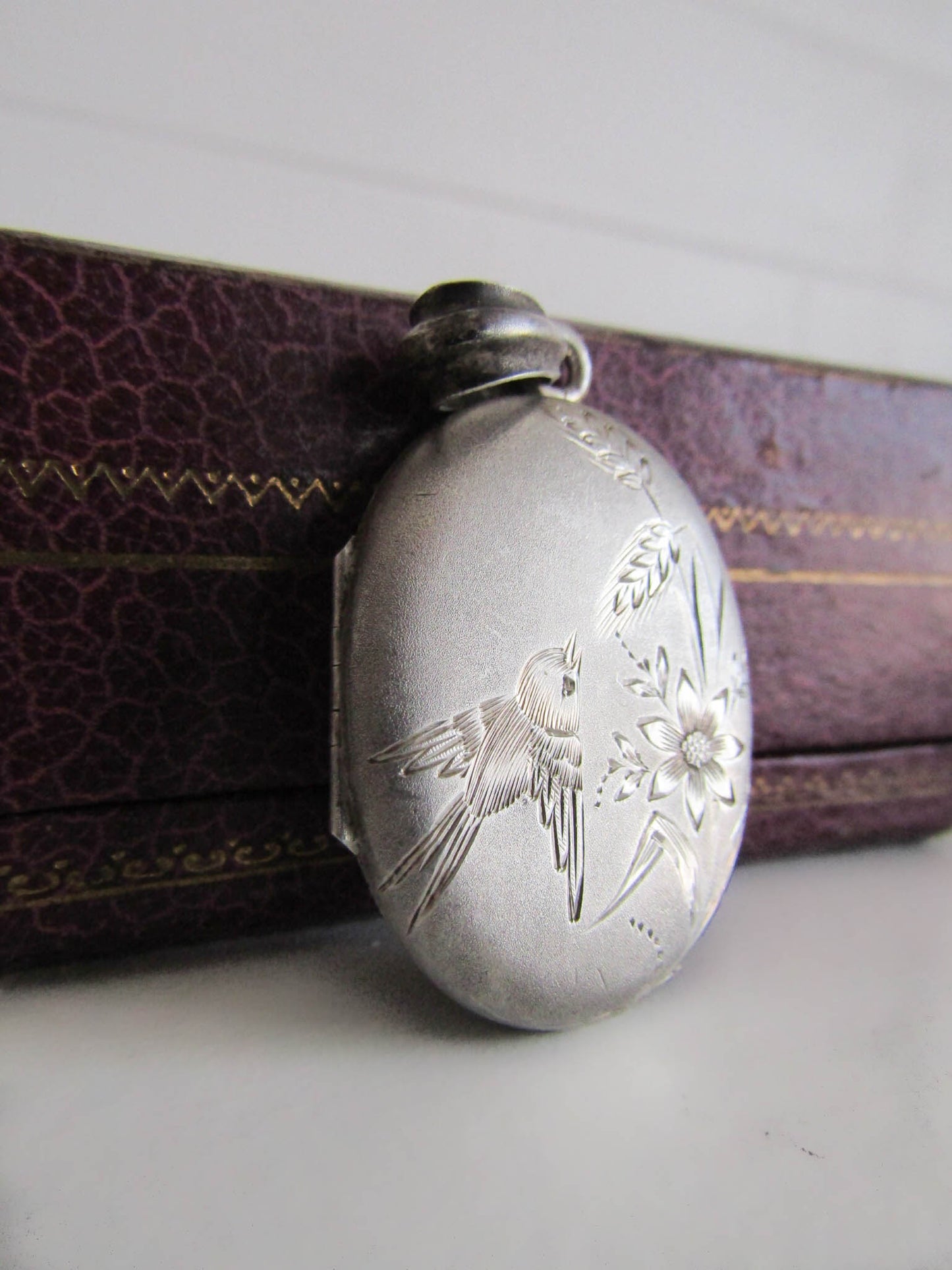 Large Antique Silver Bird Locket with Hinged Glass Partition, French Belle Epoque locket