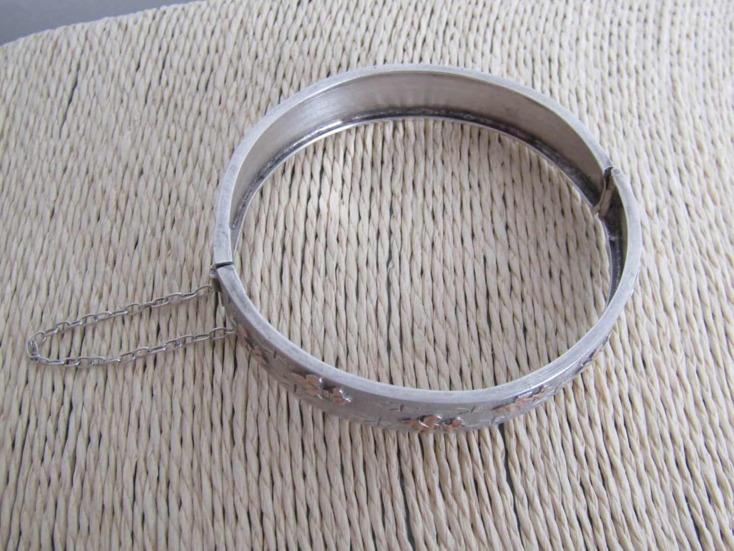 Antique Silver Fleur de Lys French Bangle Bracelet, Victorian Silver Cuff Bracelet with Box Clasp