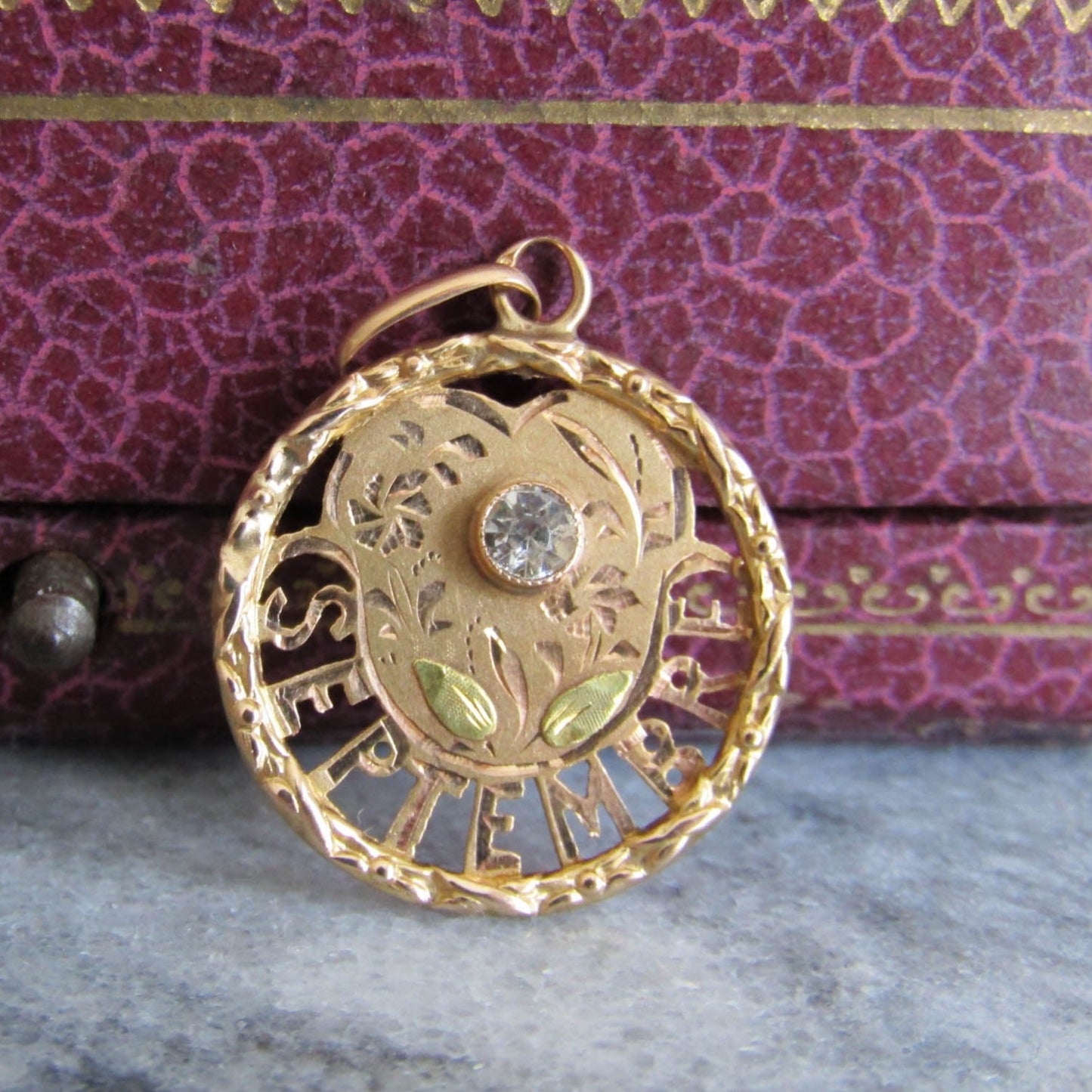 18K September French Month Pendant Charm, Belle Epoque Pendant, Art Nouveau Charm c. 1900