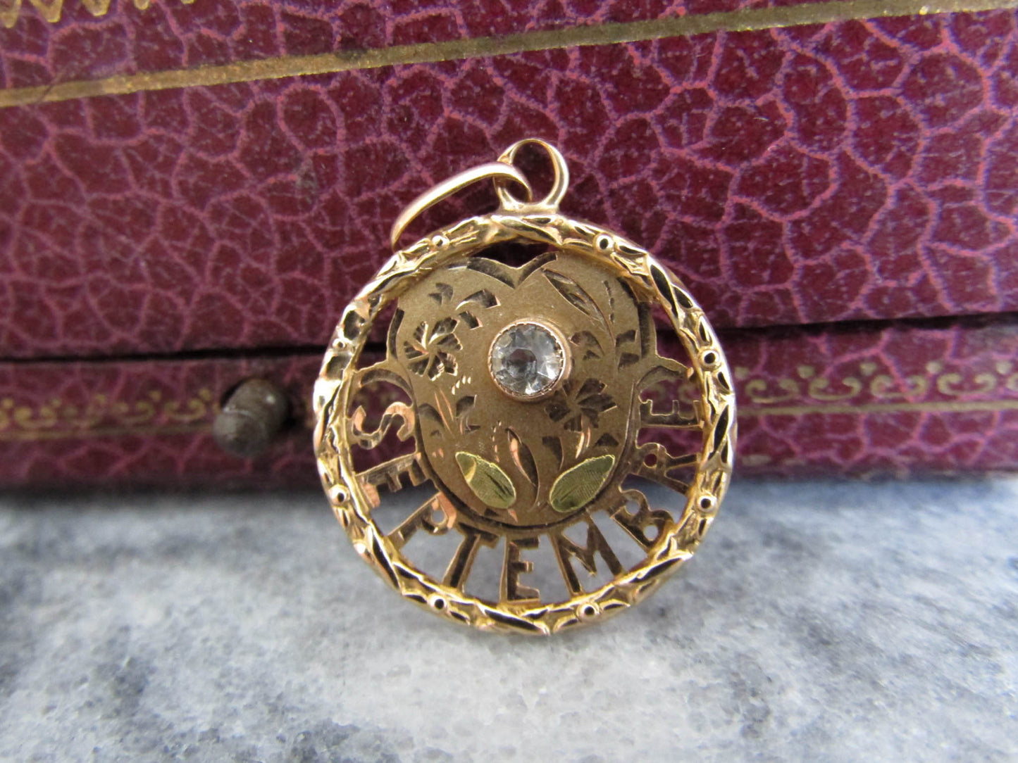 18K September French Month Pendant Charm, Belle Epoque Pendant, Art Nouveau Charm c. 1900