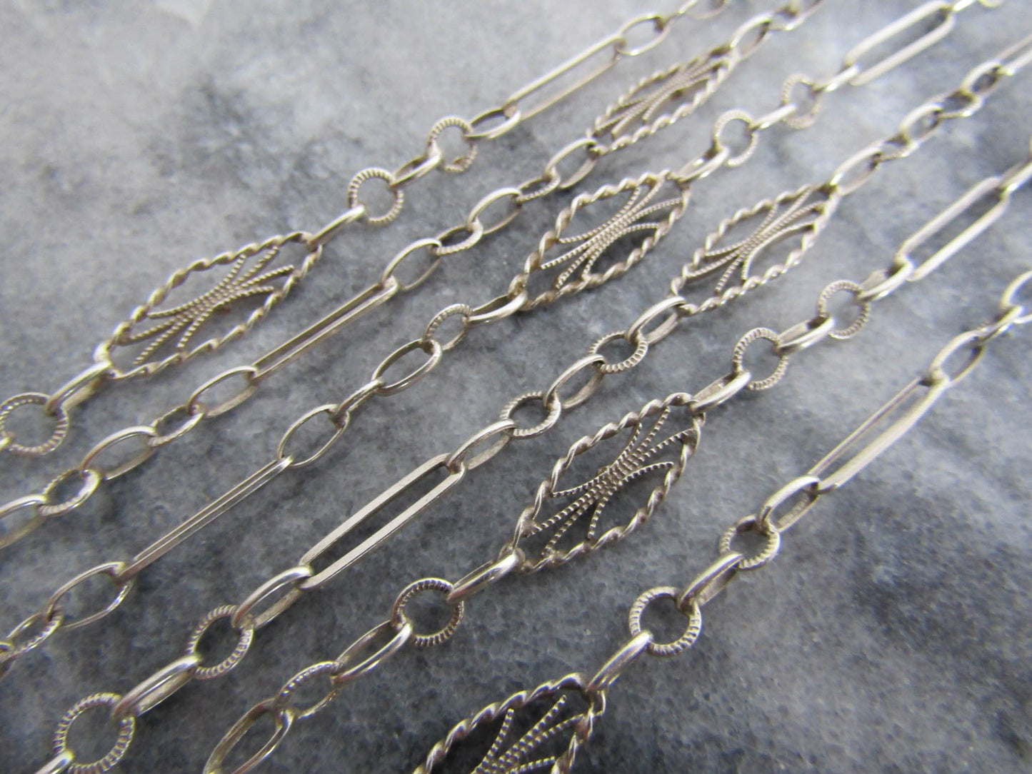 Antique French Silver Long Guard Chain with Hanging Bolt Ring,