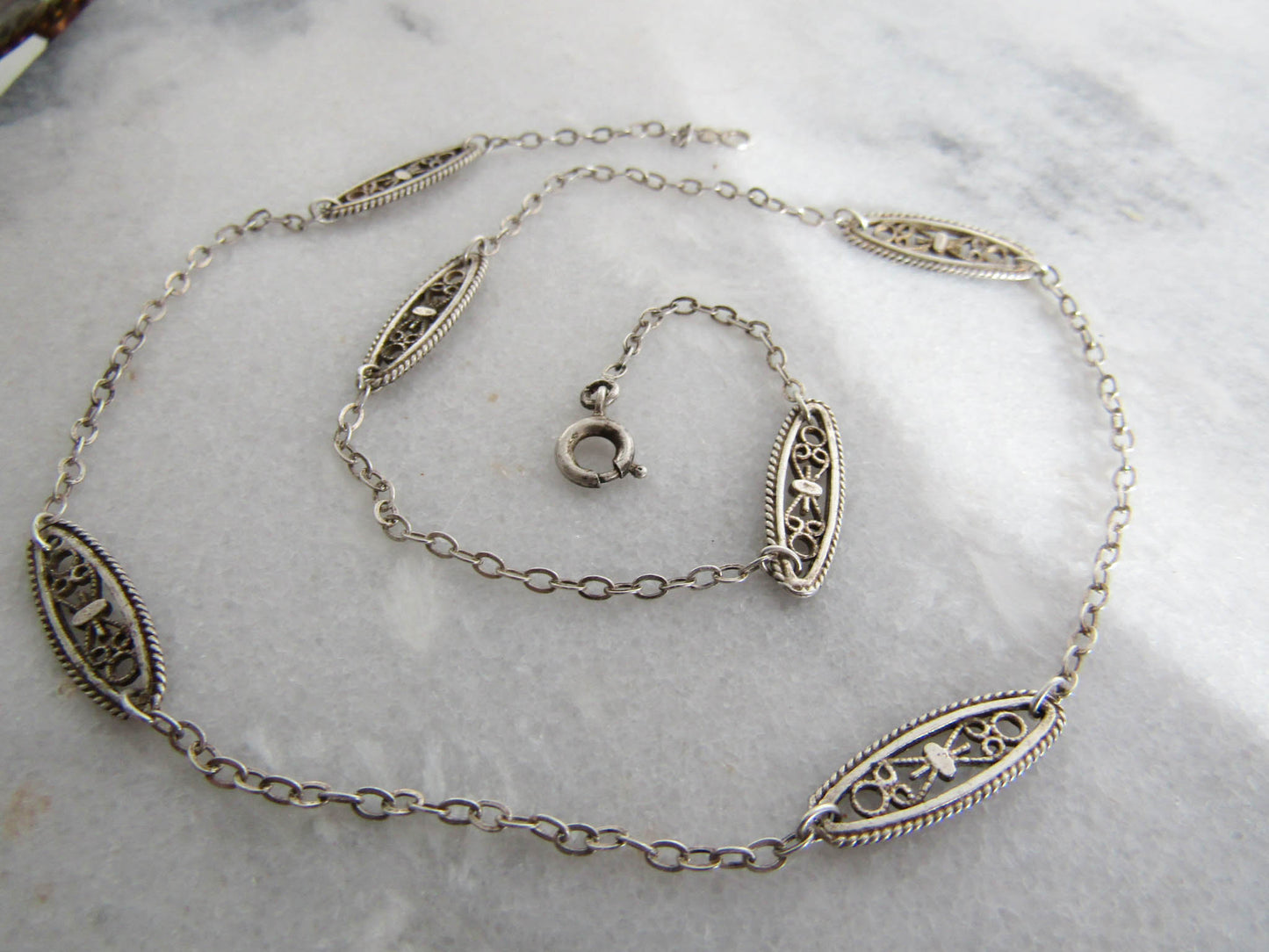 15.5" Antique French Silver Necklace, Vintage Filigree Choker Necklace