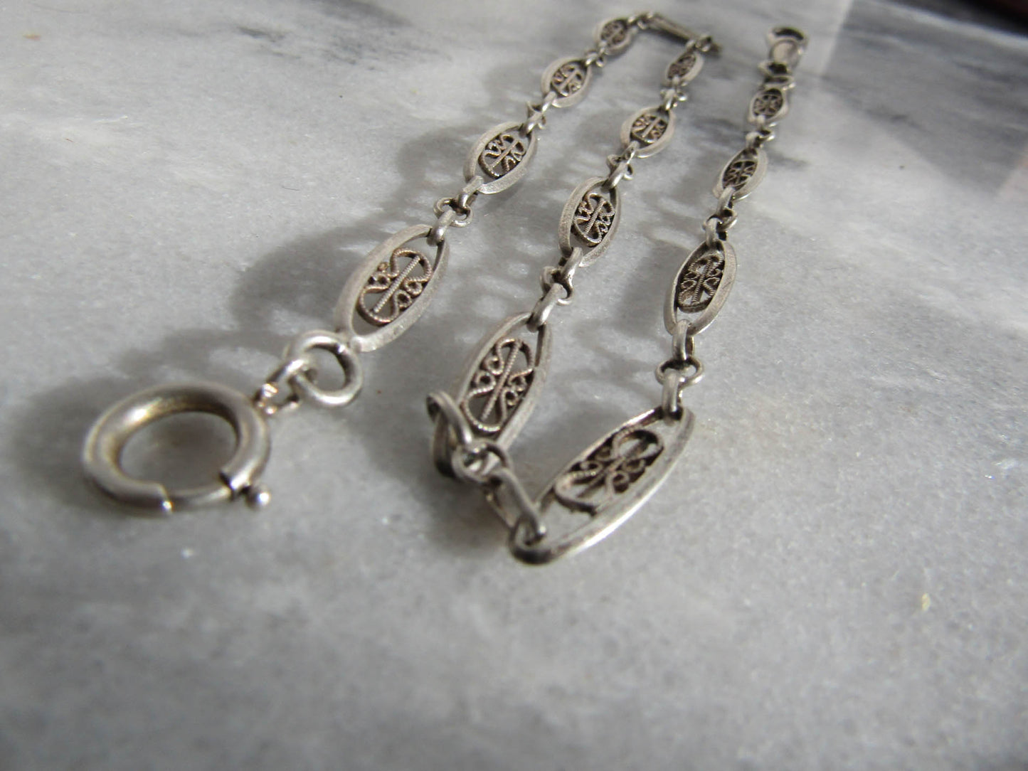 Antique French Silver Watch Chain, Vintage Filigree Watch Chain