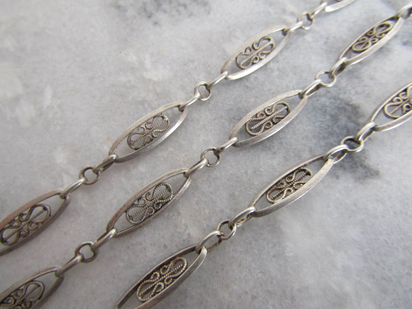 Antique French Silver Watch Chain, Vintage Filigree Watch Chain