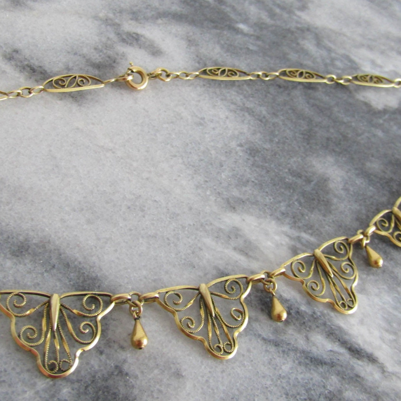 Antique Gold Filled Art Nouveau Drapery Necklace, Vintage French Filigree Necklace