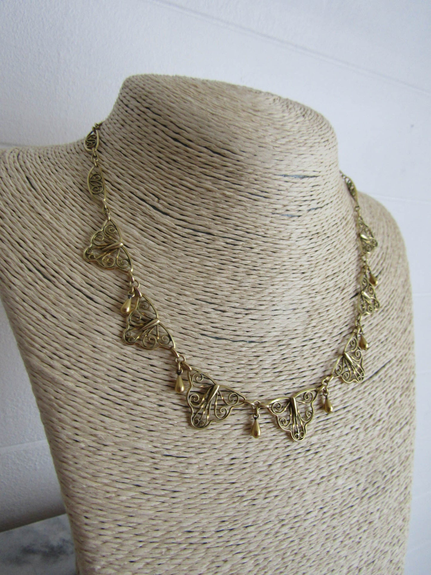 Antique Gold Filled Art Nouveau Drapery Necklace, Vintage French Filigree Necklace