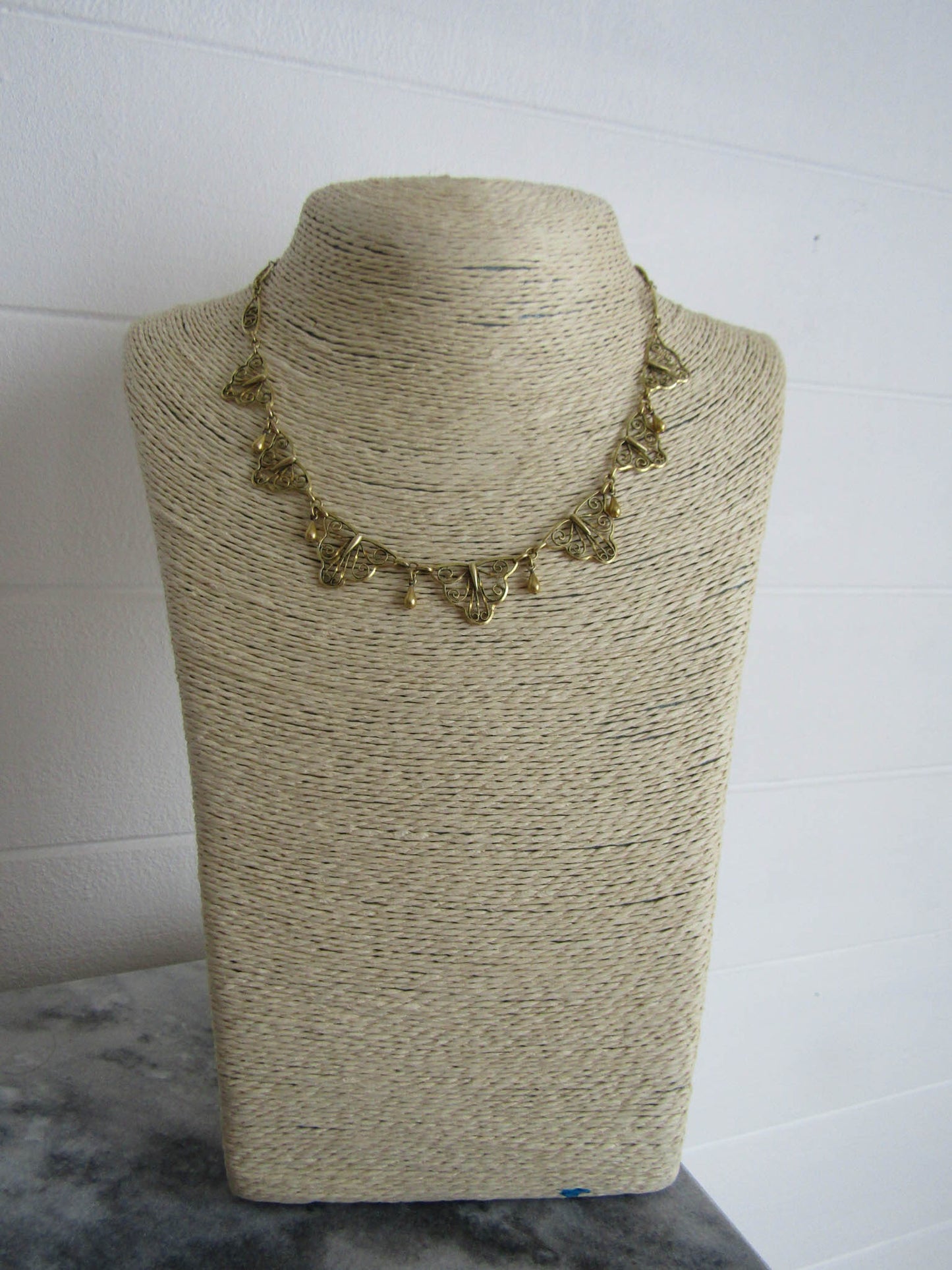 Antique Gold Filled Art Nouveau Drapery Necklace, Vintage French Filigree Necklace