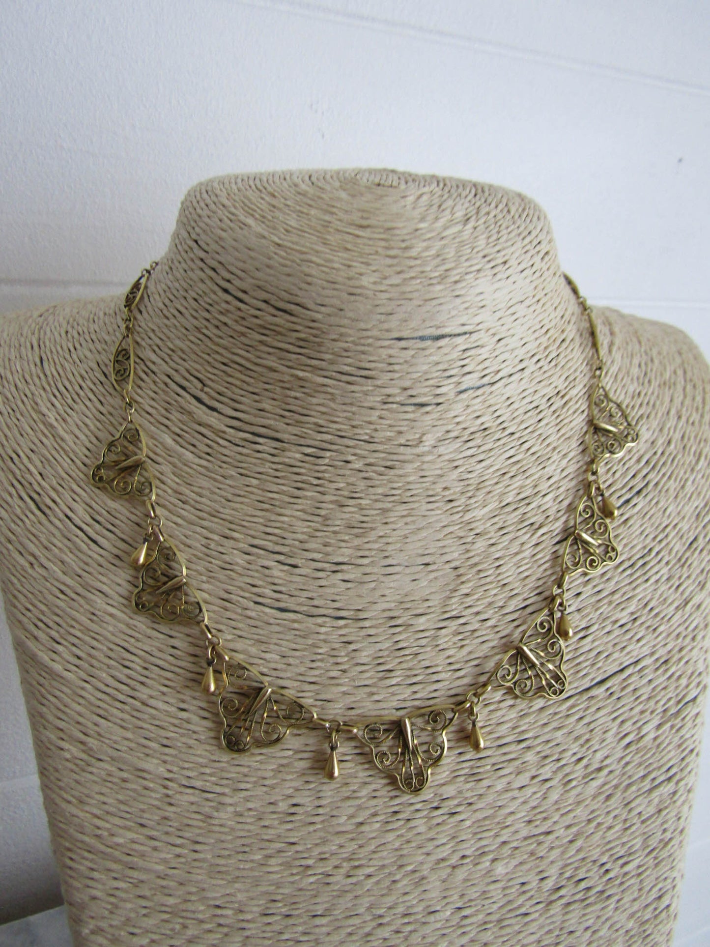 Antique Gold Filled Art Nouveau Drapery Necklace, Vintage French Filigree Necklace