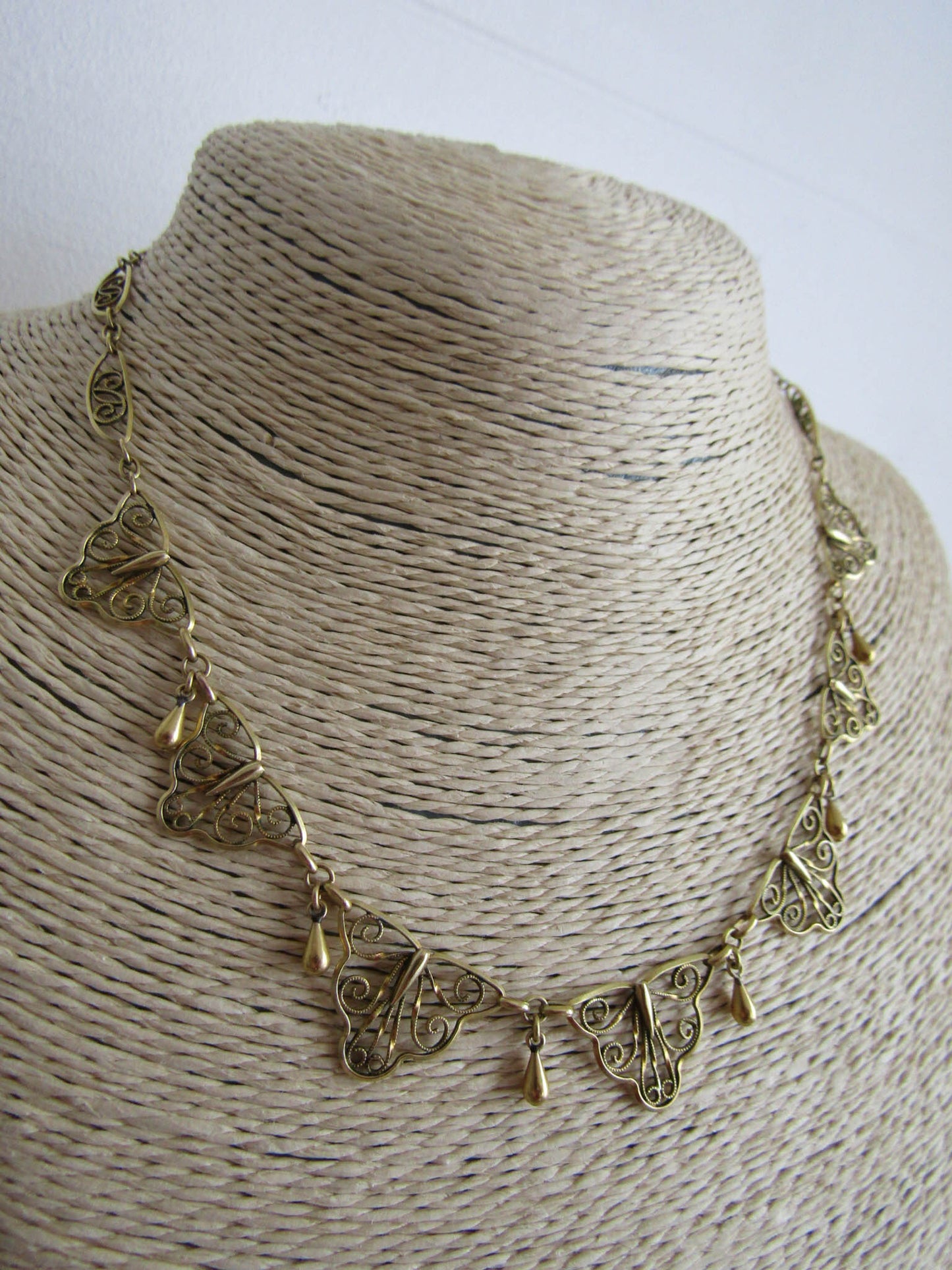 Antique Gold Filled Art Nouveau Drapery Necklace, Vintage French Filigree Necklace