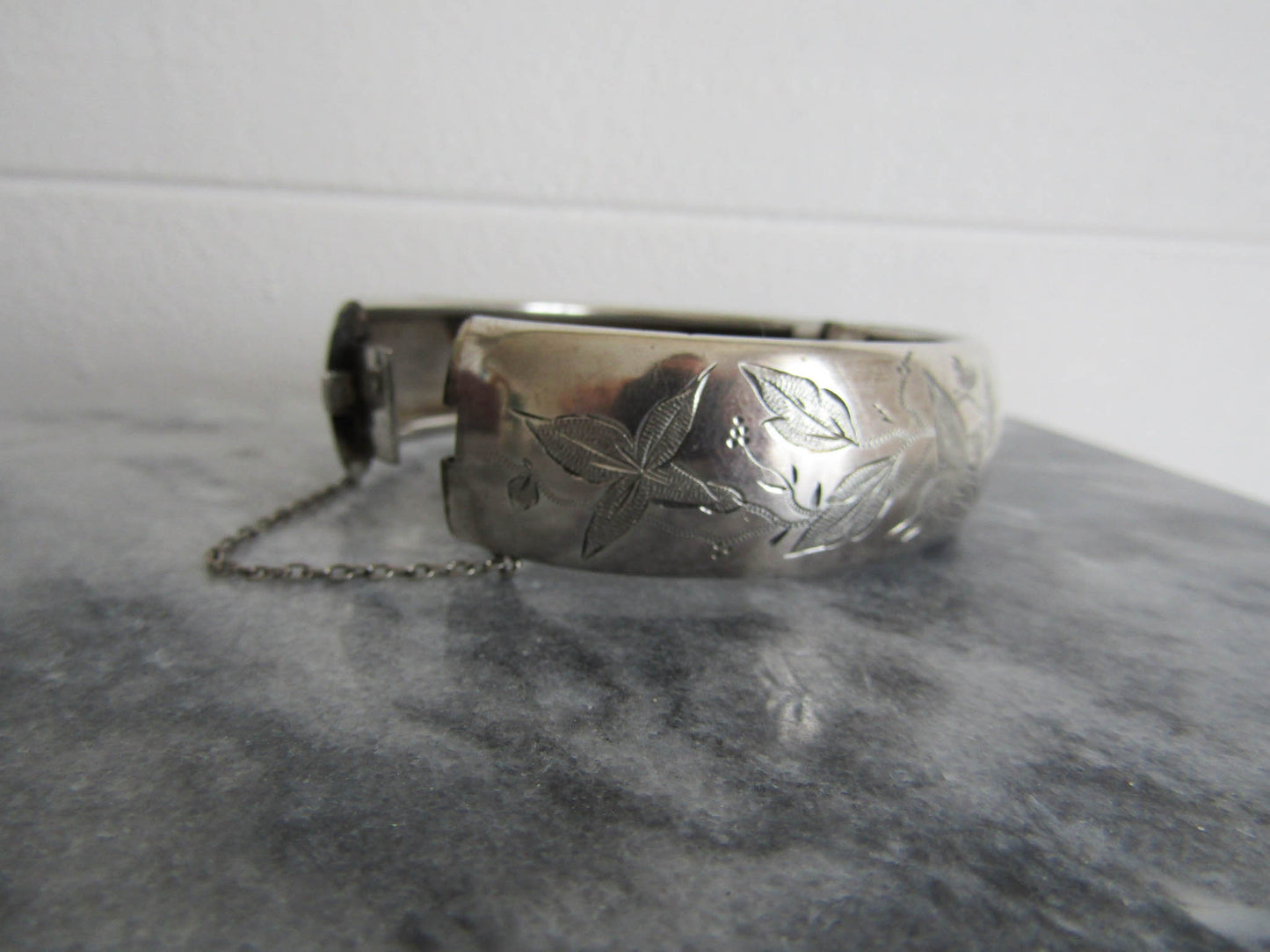 Victorian Silver Bird Bangle, Antique French Bird Hinged Bracelet with box clasp