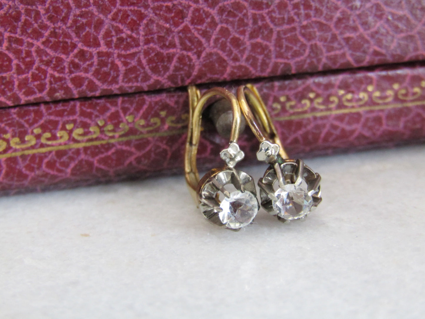 Antique Gold Filled Art Deco Deadstock Earrings, Vintage French Drop Earrings